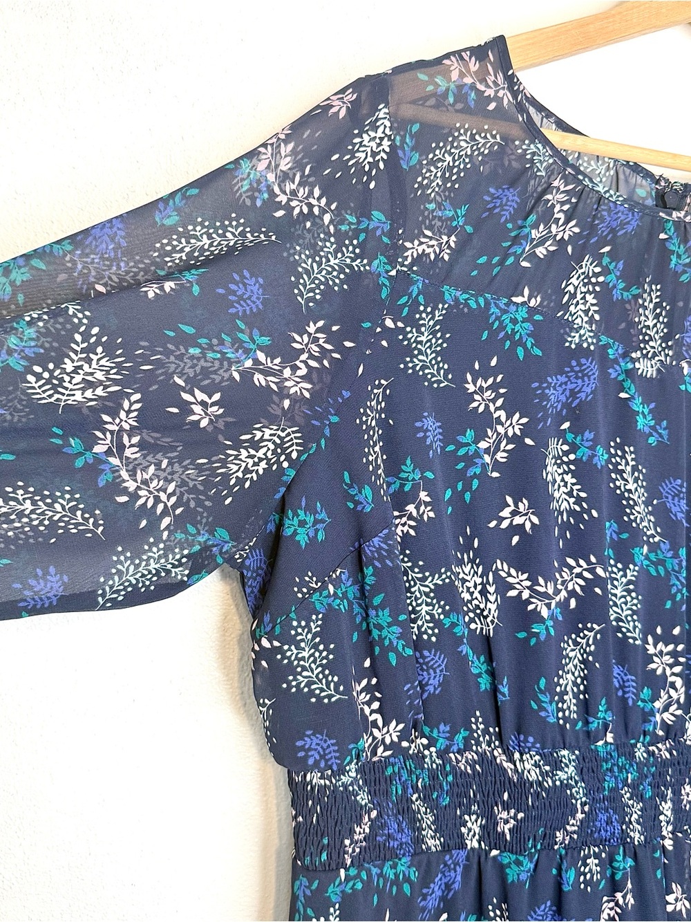 Lane Bryant Navy Blue Floral Chiffon Midi Dress Women's Plus Size 20P Smocked - Picture 10 of 16